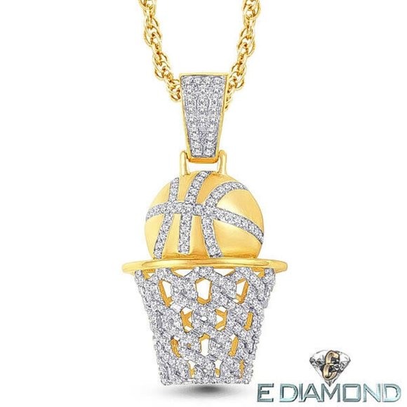 10 Karat Solid Gold Diamond Basket Ball Hoop pendant 0.59 CTS Natural Diamonds